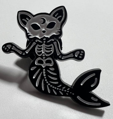 Cat Mermaid Skeleton Pin